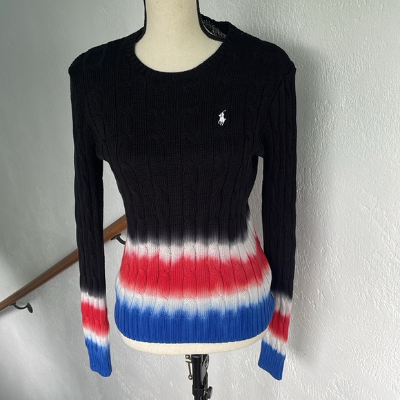 Polo Ralph Lauren Pima Cotton Batik muster Black red blueCable‎ Knit Sweater M - Picture 1 of 6